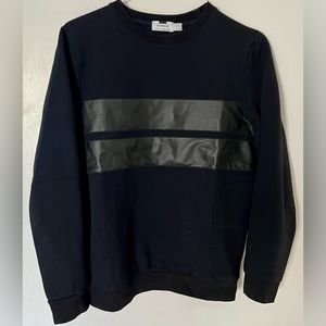 Topman Navy Sweater with faux leather details (S)